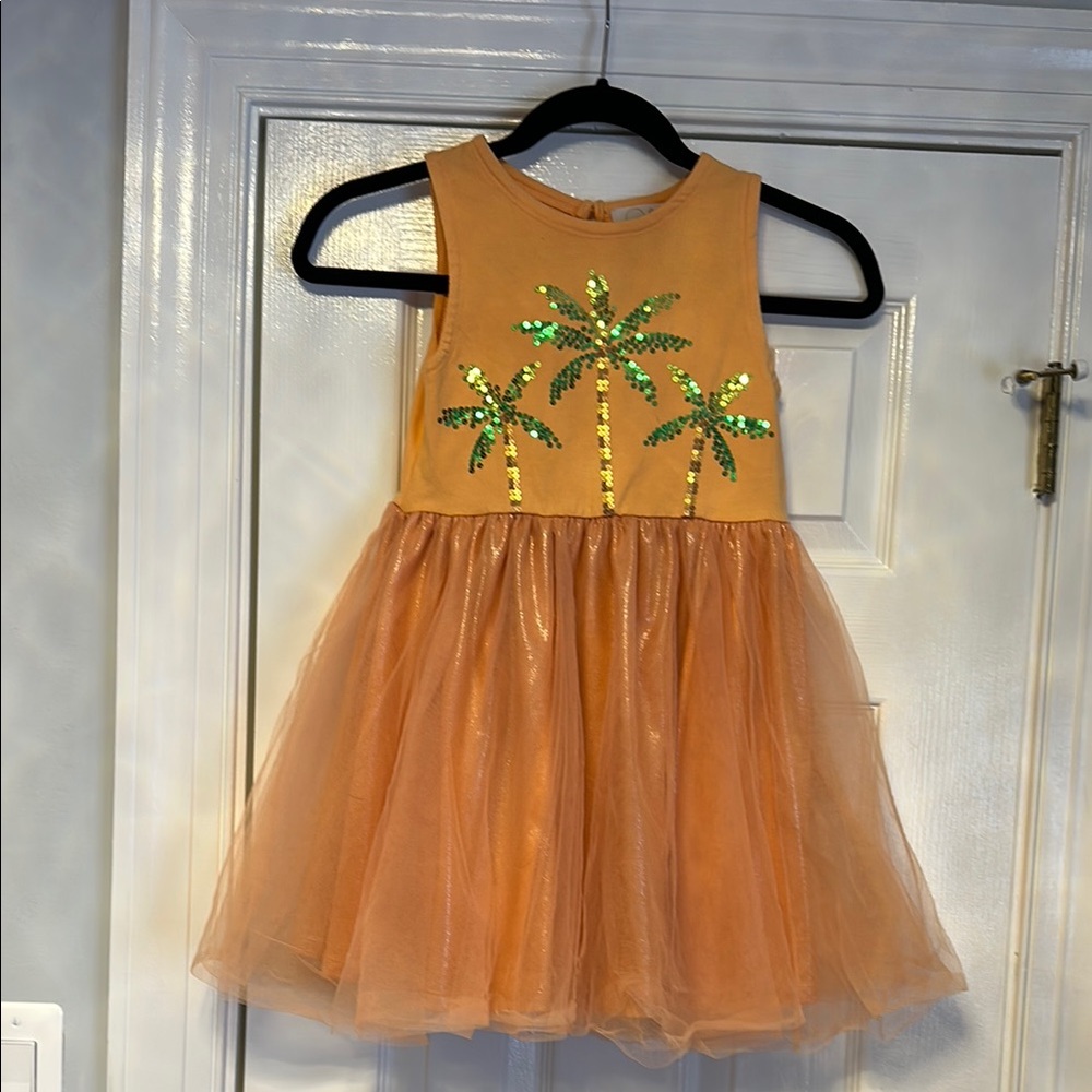 Peek Orange and Green Casual Dress with Floral Embroidery